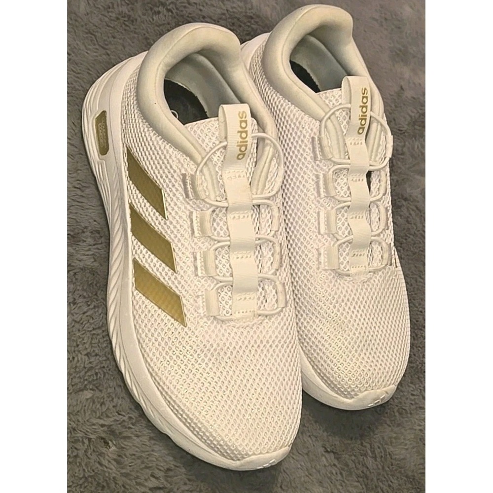 adidas White and Gold Athletic Running Shoes